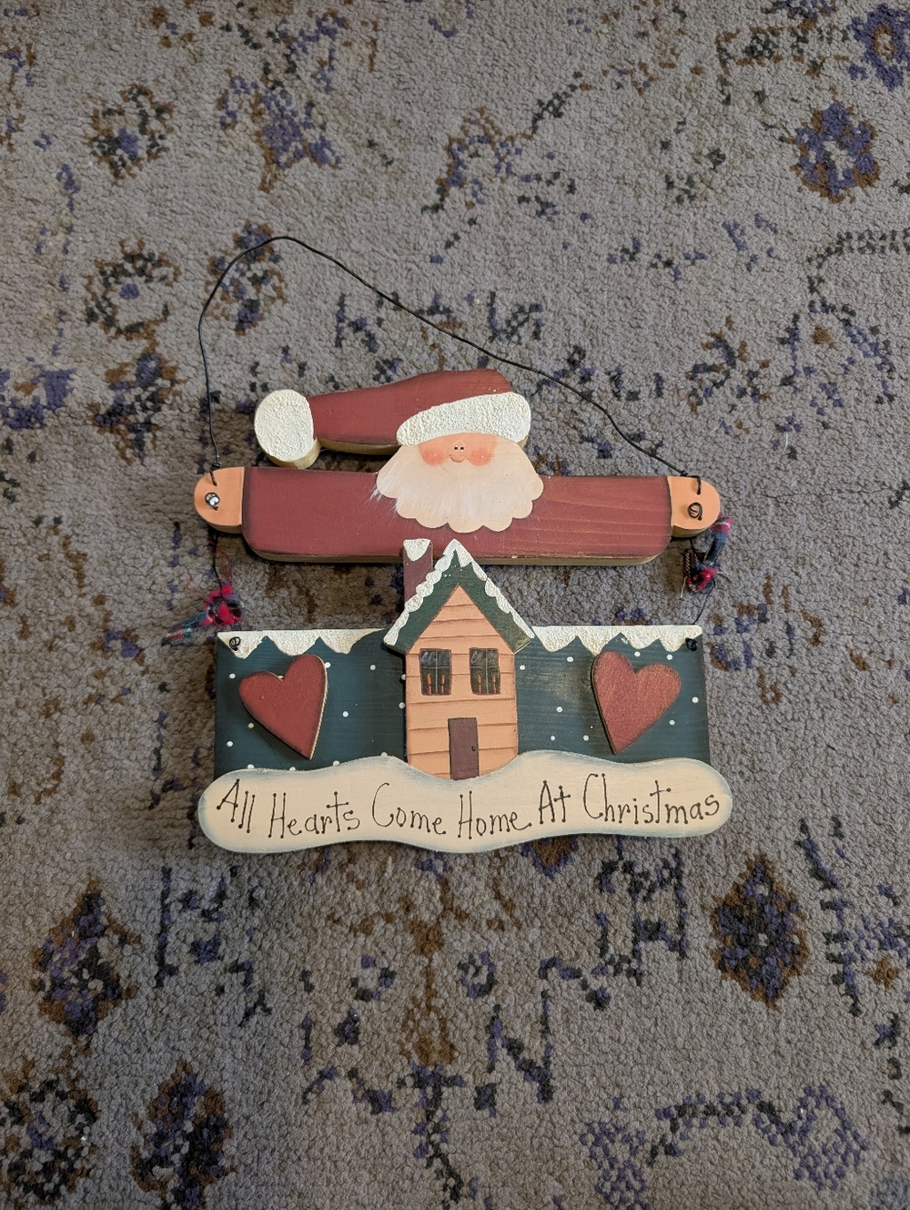 Vintage Americana Wooden Santa Wall Hanging Christmas Decor